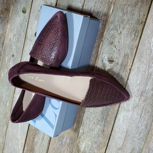 Essex Lane El-Alenor 10M Deep Wine Suede & Croc print loafer flats #3026 - Picture 1 of 9